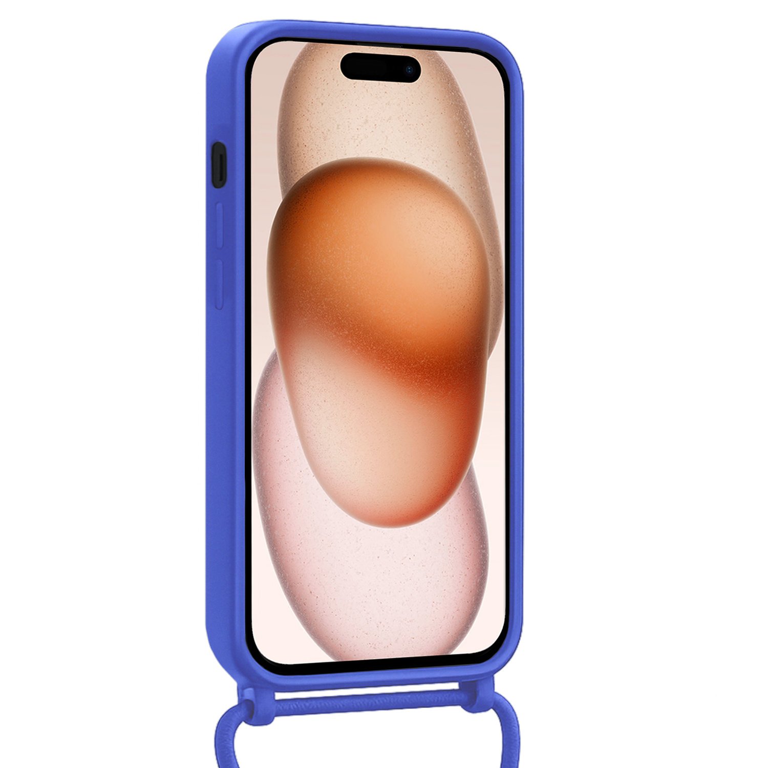 Nomfy Nomfy iPhone 15 Plus Hoesje Pashouder met Koord Met Screenprotector - Fel Blauw