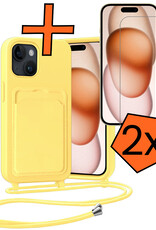 Nomfy Nomfy iPhone 15 Plus Hoesje Pashouder met Koord Met 2x Screenprotector - Geel