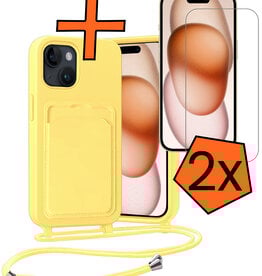 Nomfy Nomfy iPhone 15 Plus Hoesje Pashouder met Koord Met 2x Screenprotector - Geel