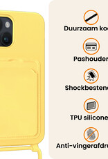 Nomfy Nomfy iPhone 15 Plus Hoesje Pashouder met Koord Met 2x Screenprotector - Geel