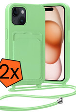 Nomfy Nomfy iPhone 15 Plus Hoesje Pashouder met Koord - Groen - 2 PACK