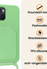 Nomfy Nomfy iPhone 15 Plus Hoesje Pashouder met Koord Met Screenprotector - Groen