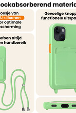 Nomfy Nomfy iPhone 15 Plus Hoesje Pashouder met Koord Met Screenprotector - Groen