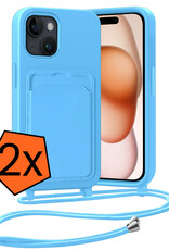 Nomfy Nomfy iPhone 15 Plus Hoesje Pashouder met Koord - Lichtblauw - 2 PACK