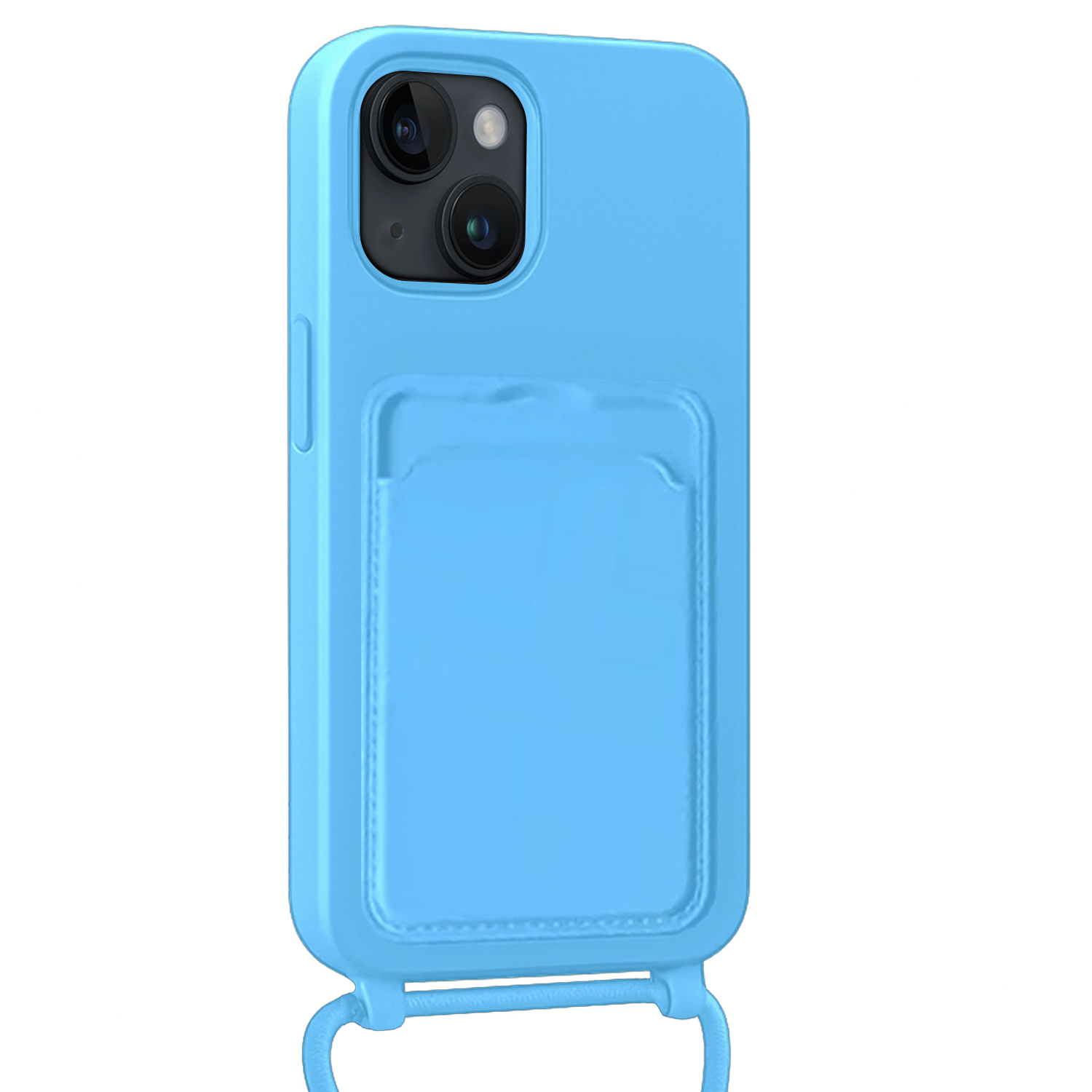 Nomfy Nomfy iPhone 15 Plus Hoesje Pashouder met Koord - Lichtblauw - 2 PACK