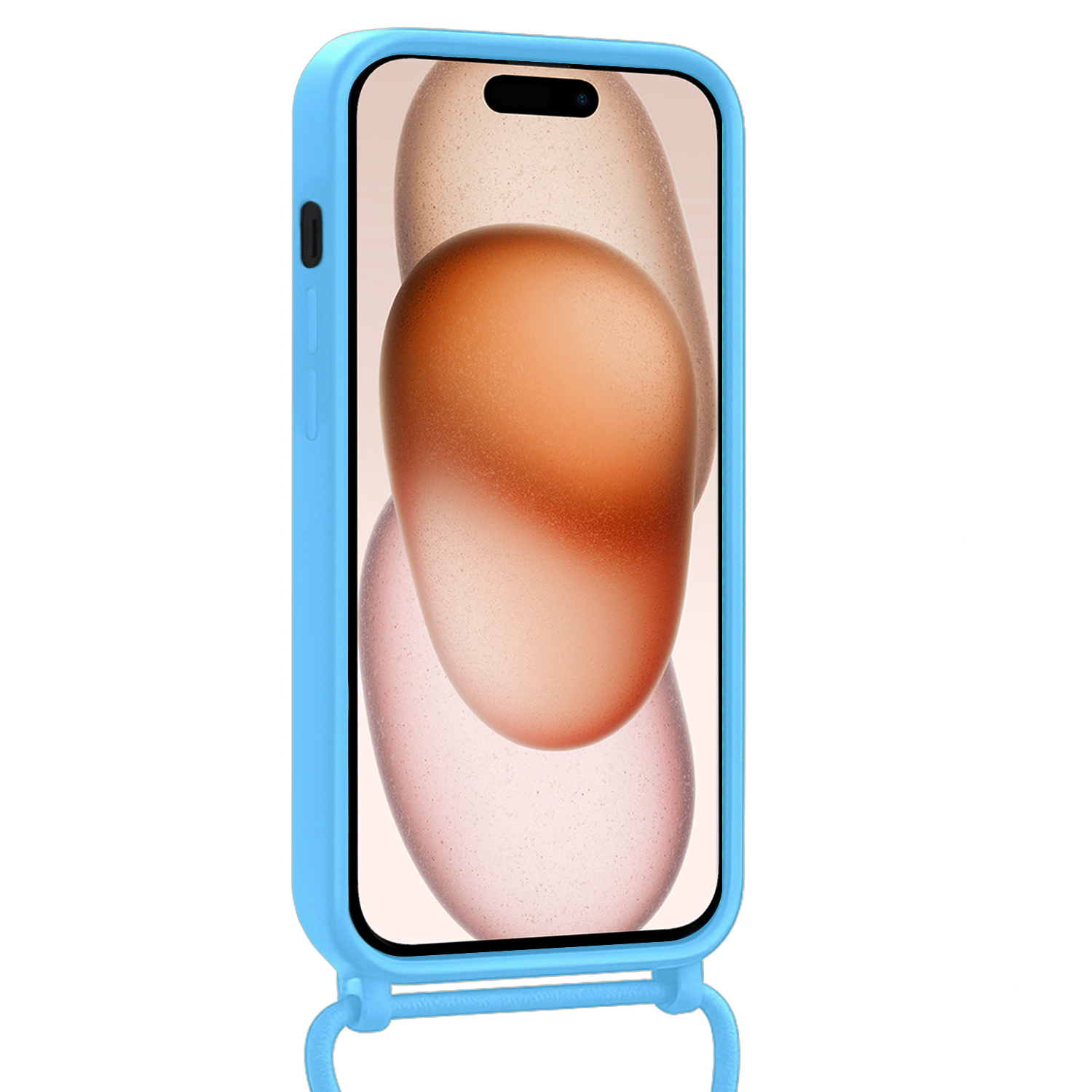Nomfy Nomfy iPhone 15 Plus Hoesje Pashouder met Koord Met Screenprotector - Lichtblauw
