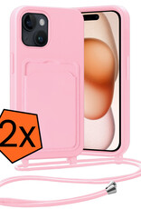 Nomfy Nomfy iPhone 15 Plus Hoesje Pashouder met Koord - Lichtroze - 2 PACK