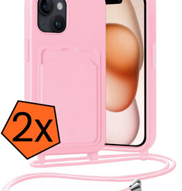Nomfy Nomfy iPhone 15 Plus Hoesje Pashouder met Koord - Lichtroze - 2 PACK