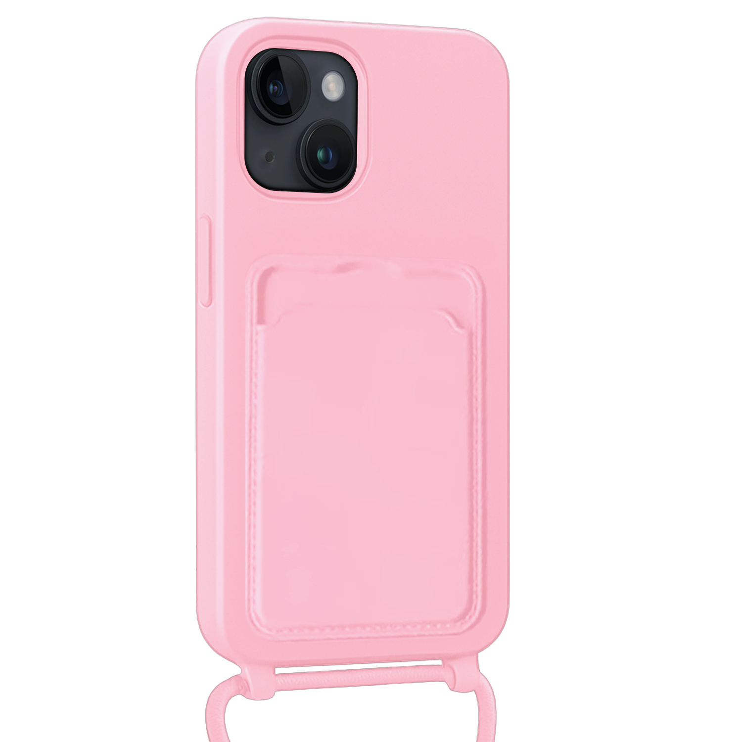 Nomfy Nomfy iPhone 15 Plus Hoesje Pashouder met Koord - Lichtroze - 2 PACK
