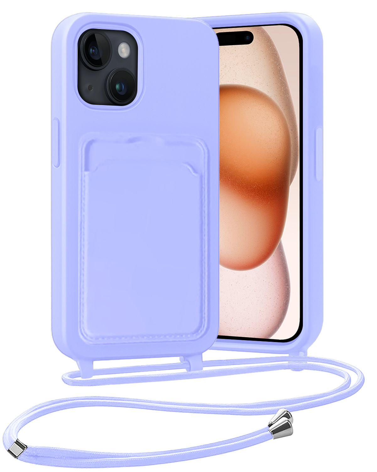 Nomfy Nomfy iPhone 15 Plus Hoesje Pashouder met Koord - Lila