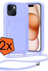 Nomfy Nomfy iPhone 15 Plus Hoesje Pashouder met Koord - Lila - 2 PACK