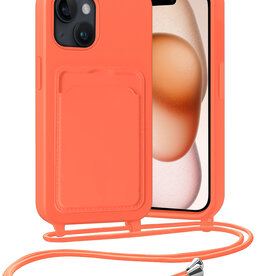 Nomfy Nomfy iPhone 15 Plus Hoesje Pashouder met Koord - Papaya