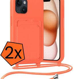 Nomfy Nomfy iPhone 15 Plus Hoesje Pashouder met Koord - Papaya - 2 PACK
