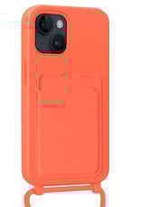Nomfy Nomfy iPhone 15 Plus Hoesje Pashouder met Koord Met 2x Screenprotector - Papaya