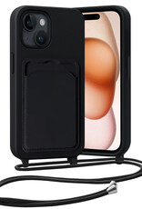 Nomfy Nomfy iPhone 15 Plus Hoesje Pashouder met Koord - Zwart