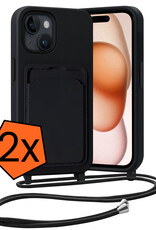 Nomfy Nomfy iPhone 15 Plus Hoesje Pashouder met Koord - Zwart - 2 PACK