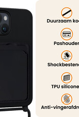 Nomfy Nomfy iPhone 15 Plus Hoesje Pashouder met Koord Met 2x Screenprotector - Zwart
