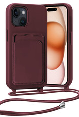 Nomfy Nomfy iPhone 15 Hoesje Pashouder met Koord - Aubergine