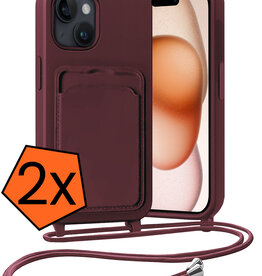 Nomfy Nomfy iPhone 15 Hoesje Pashouder met Koord - Aubergine - 2 PACK