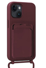 Nomfy Nomfy iPhone 15 Hoesje Pashouder met Koord Met Screenprotector - Aubergine