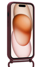 Nomfy Nomfy iPhone 15 Hoesje Pashouder met Koord Met Screenprotector - Aubergine