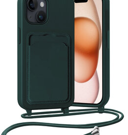 Nomfy Nomfy iPhone 15 Hoesje Pashouder met Koord - Donkergroen