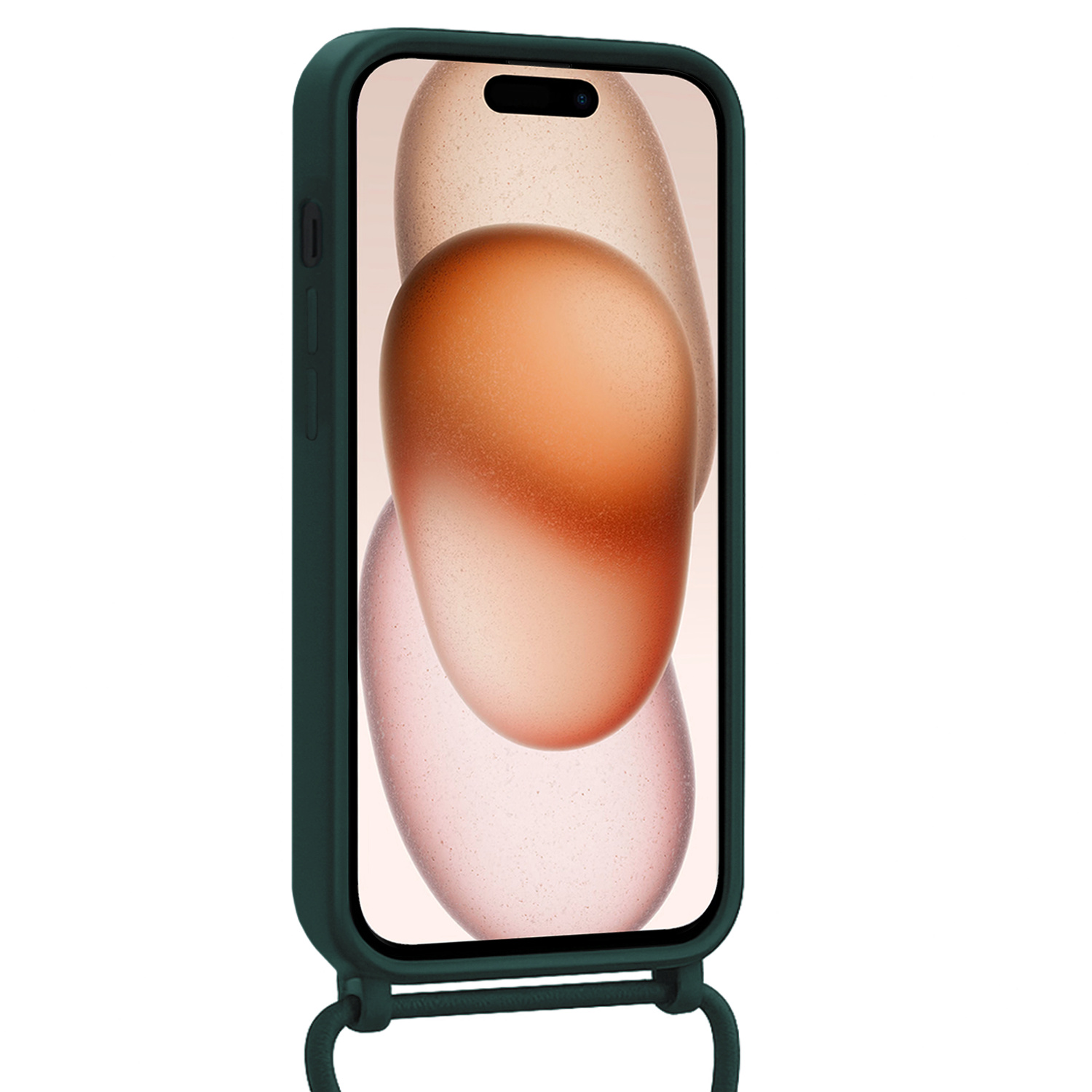 Nomfy Nomfy iPhone 15 Hoesje Pashouder met Koord Met Screenprotector - Donkergroen