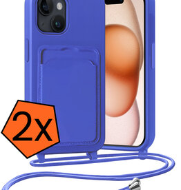 Nomfy Nomfy iPhone 15 Hoesje Pashouder met Koord - Fel Blauw - 2 PACK