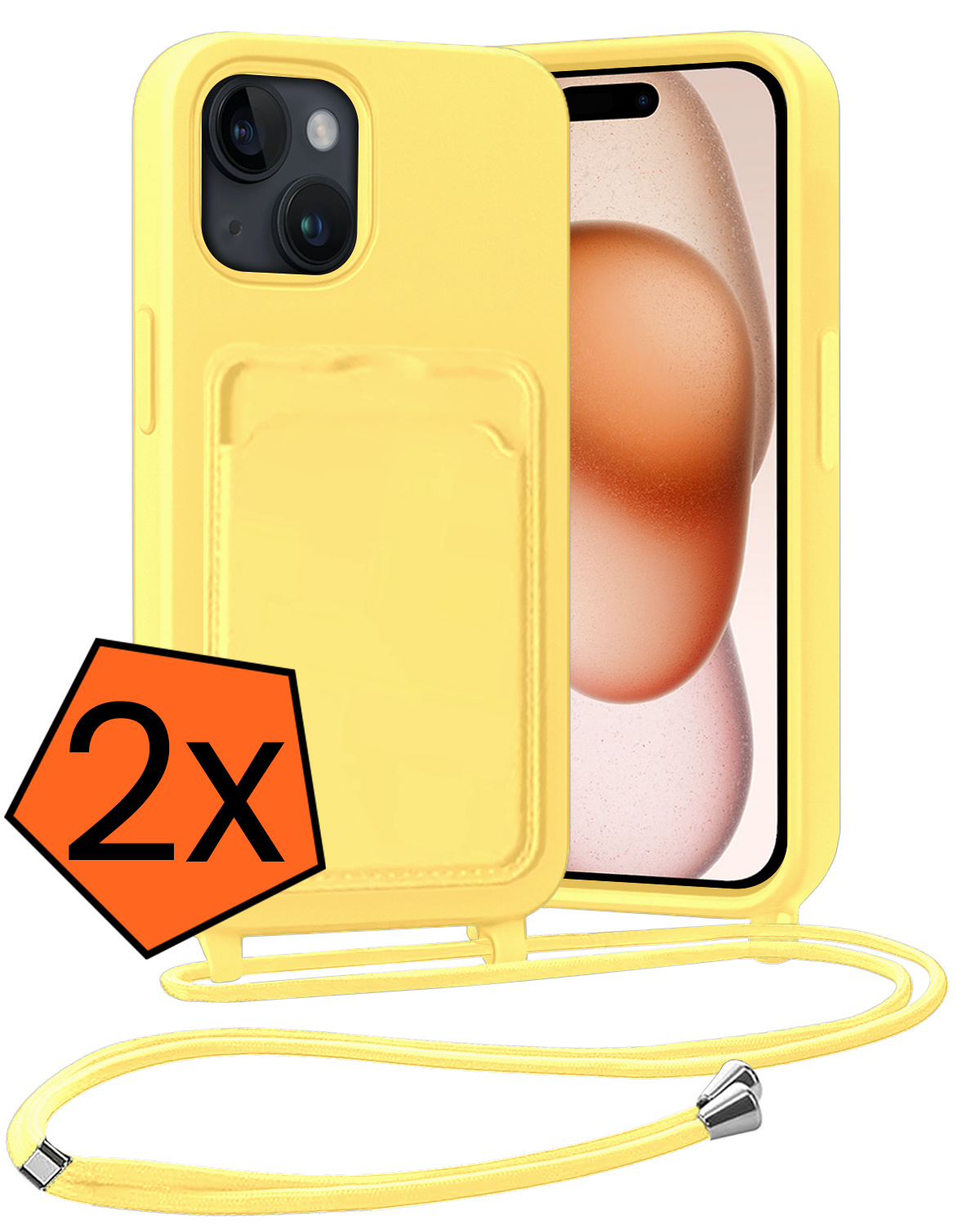 Nomfy Nomfy iPhone 15 Hoesje Pashouder met Koord - Geel - 2 PACK