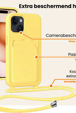 Nomfy Nomfy iPhone 15 Hoesje Pashouder met Koord Met Screenprotector - Geel