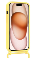 Nomfy Nomfy iPhone 15 Hoesje Pashouder met Koord Met Screenprotector - Geel