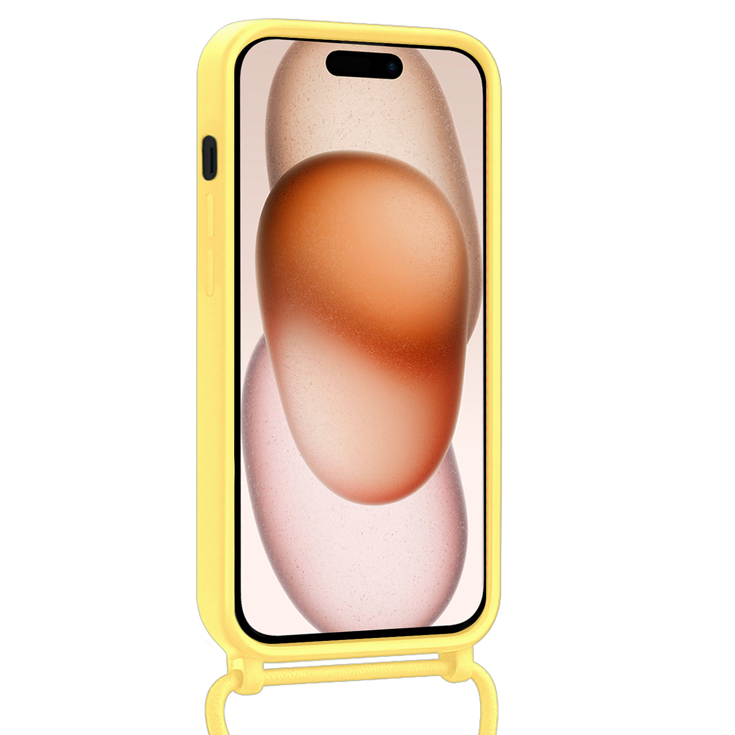 Nomfy Nomfy iPhone 15 Hoesje Pashouder met Koord Met Screenprotector - Geel
