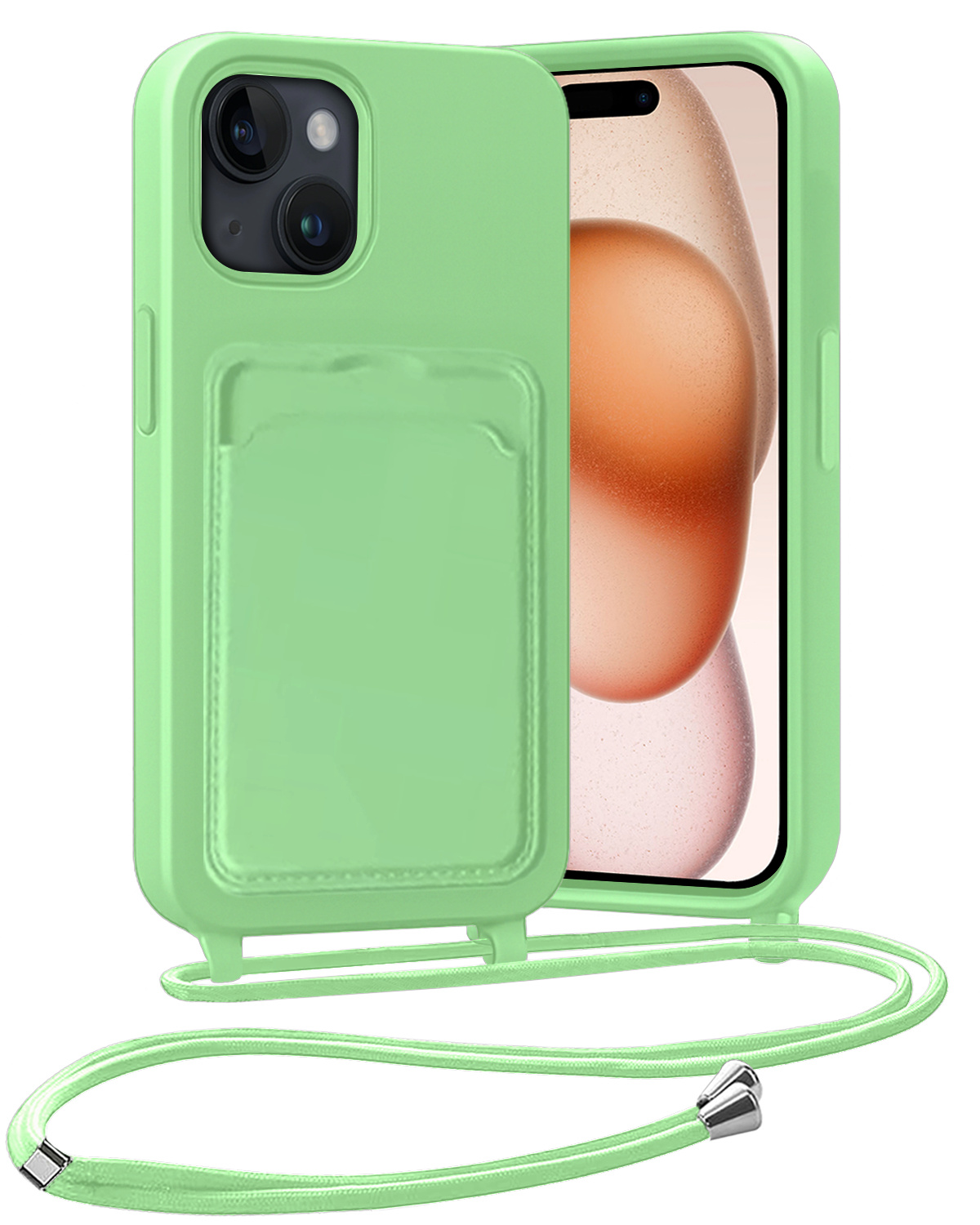 Nomfy Nomfy iPhone 15 Hoesje Pashouder met Koord - Groen