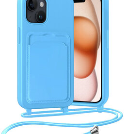 Nomfy Nomfy iPhone 15 Hoesje Pashouder met Koord - Lichtblauw