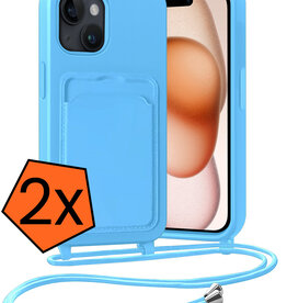 Nomfy Nomfy iPhone 15 Hoesje Pashouder met Koord - Lichtblauw - 2 PACK
