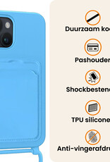 Nomfy Nomfy iPhone 15 Hoesje Pashouder met Koord - Lichtblauw - 2 PACK