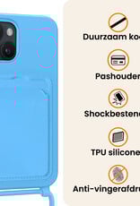 Nomfy Nomfy iPhone 15 Hoesje Pashouder met Koord Met Screenprotector - Lichtblauw