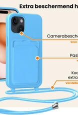 Nomfy Nomfy iPhone 15 Hoesje Pashouder met Koord Met Screenprotector - Lichtblauw