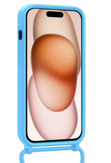 Nomfy Nomfy iPhone 15 Hoesje Pashouder met Koord Met Screenprotector - Lichtblauw