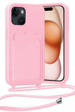 Nomfy Nomfy iPhone 15 Hoesje Pashouder met Koord - Lichtroze