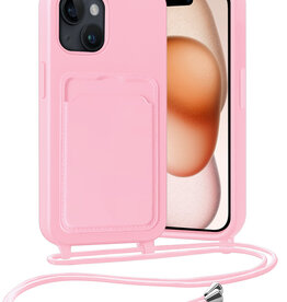 Nomfy Nomfy iPhone 15 Hoesje Pashouder met Koord - Lichtroze