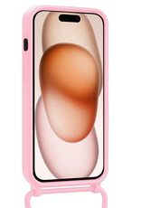 Nomfy Nomfy iPhone 15 Hoesje Pashouder met Koord Met 2x Screenprotector - Lichtroze
