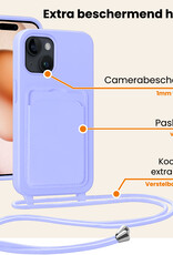 Nomfy Nomfy iPhone 15 Hoesje Pashouder met Koord Met 2x Screenprotector - Lila