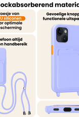 Nomfy Nomfy iPhone 15 Hoesje Pashouder met Koord Met 2x Screenprotector - Lila