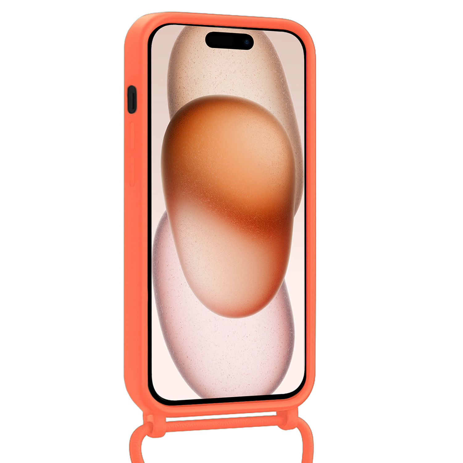 Nomfy Nomfy iPhone 15 Hoesje Pashouder met Koord Met 2x Screenprotector - Papaya