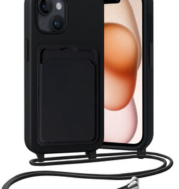 Nomfy Nomfy iPhone 15 Hoesje Pashouder met Koord - Zwart