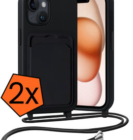Nomfy Nomfy iPhone 15 Hoesje Pashouder met Koord - Zwart - 2 PACK