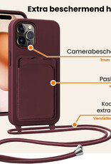 Nomfy Nomfy iPhone 15 Pro Hoesje Pashouder met Koord - Aubergine - 2 PACK