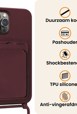 Nomfy Nomfy iPhone 15 Pro Hoesje Pashouder met Koord Met Screenprotector - Aubergine
