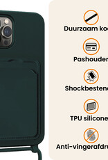 Nomfy Nomfy iPhone 15 Pro Hoesje Pashouder met Koord Met 2x Screenprotector - Donkergroen